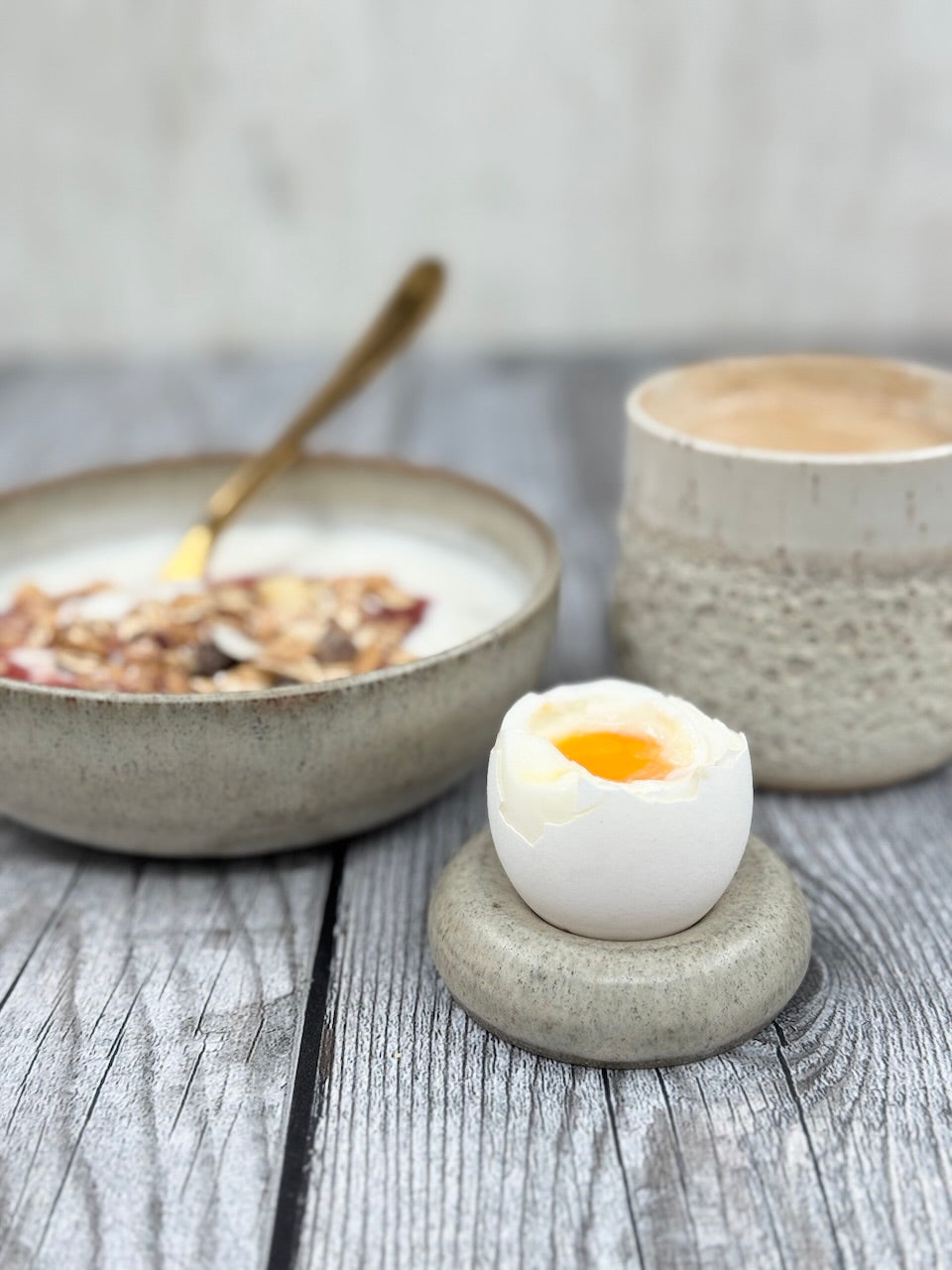 Donut Egg Cups – Nordic Beach, Set of 4 with Wooden Base.