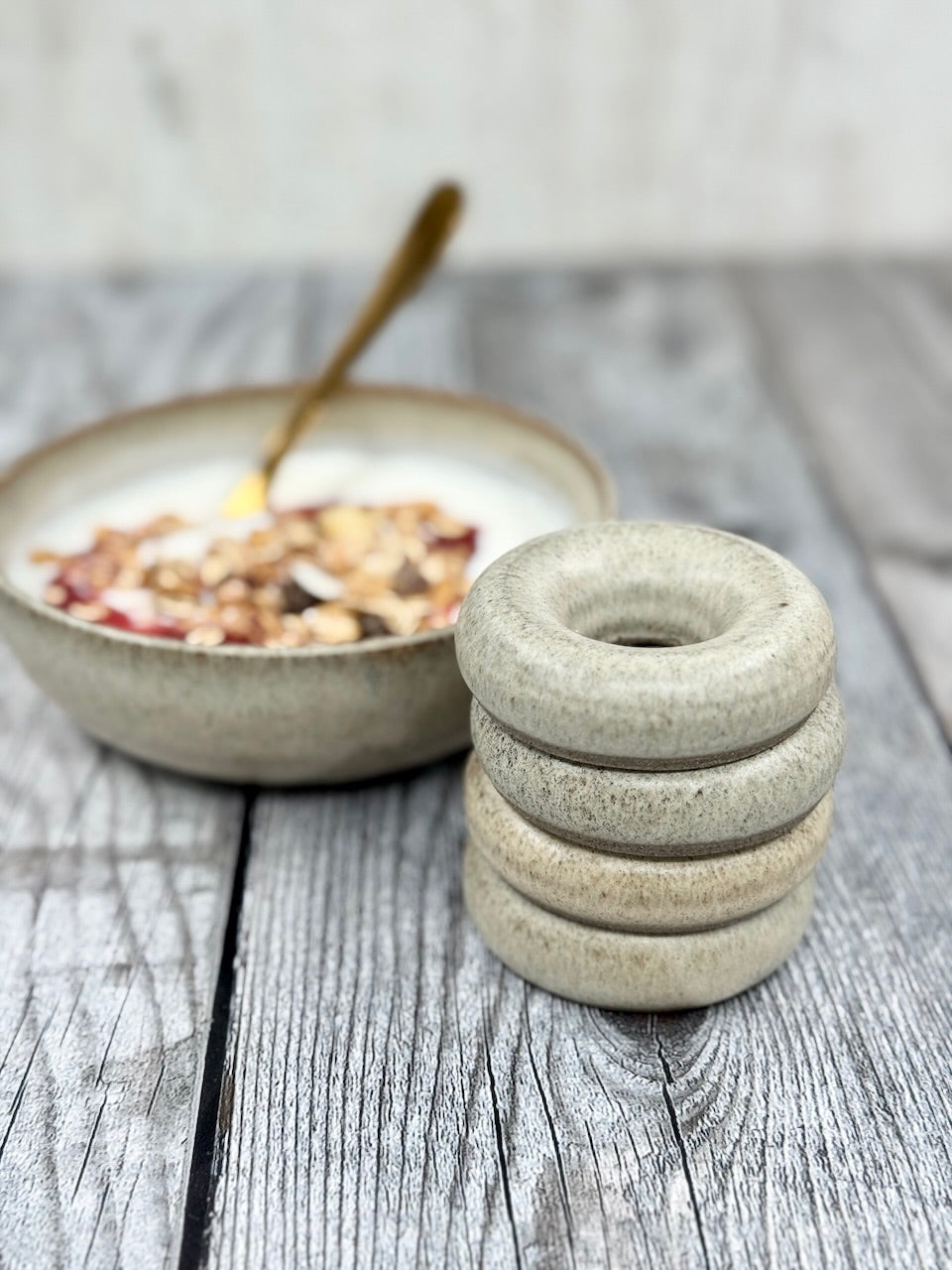 Donut Egg Cups – Nordic Beach, Set of 4 with Wooden Base.