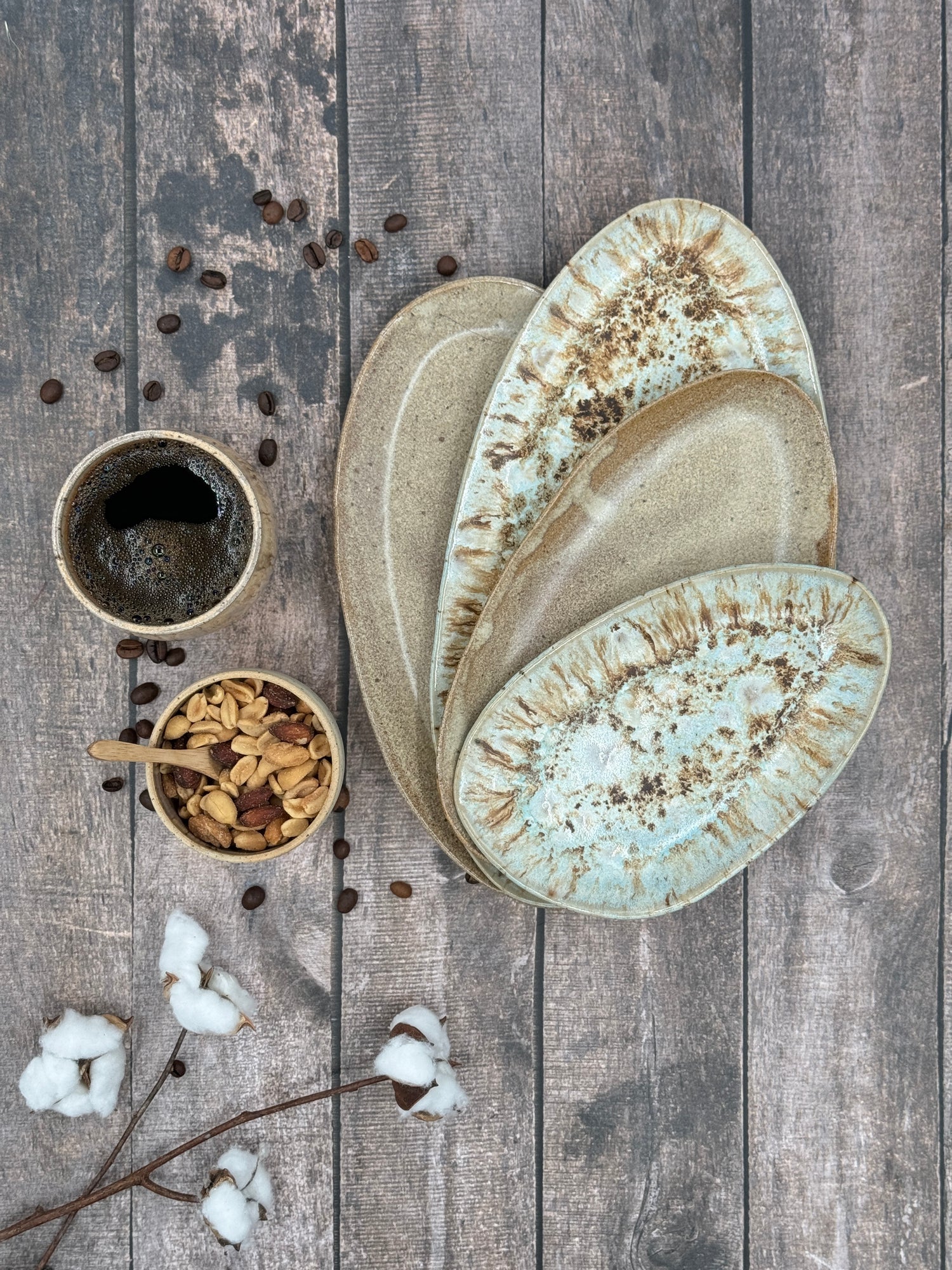 Set of 4 Serving Dishes - Green Mussel & Sand