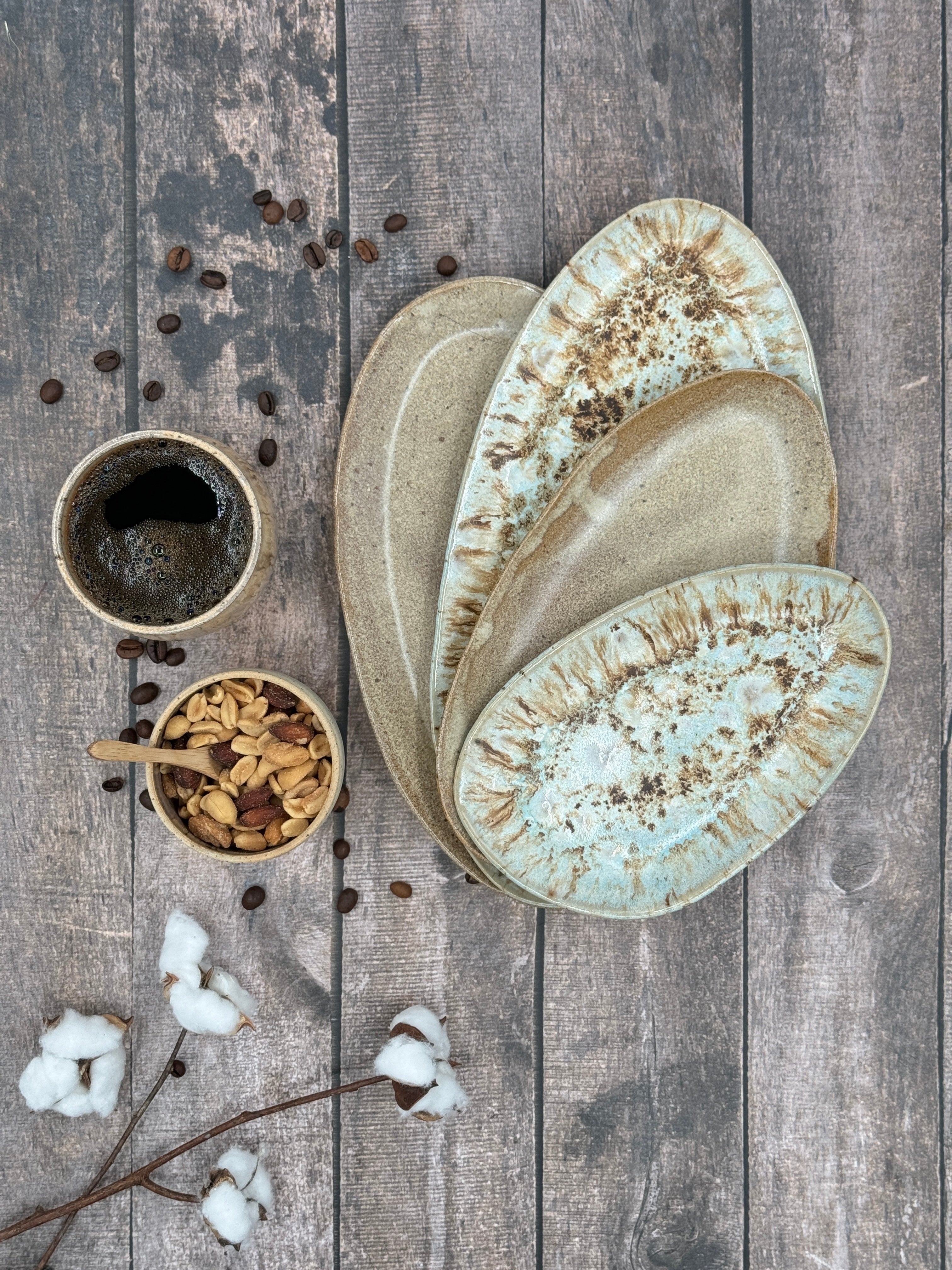 Set of 4 Serving Dishes - Green Mussel & Sand